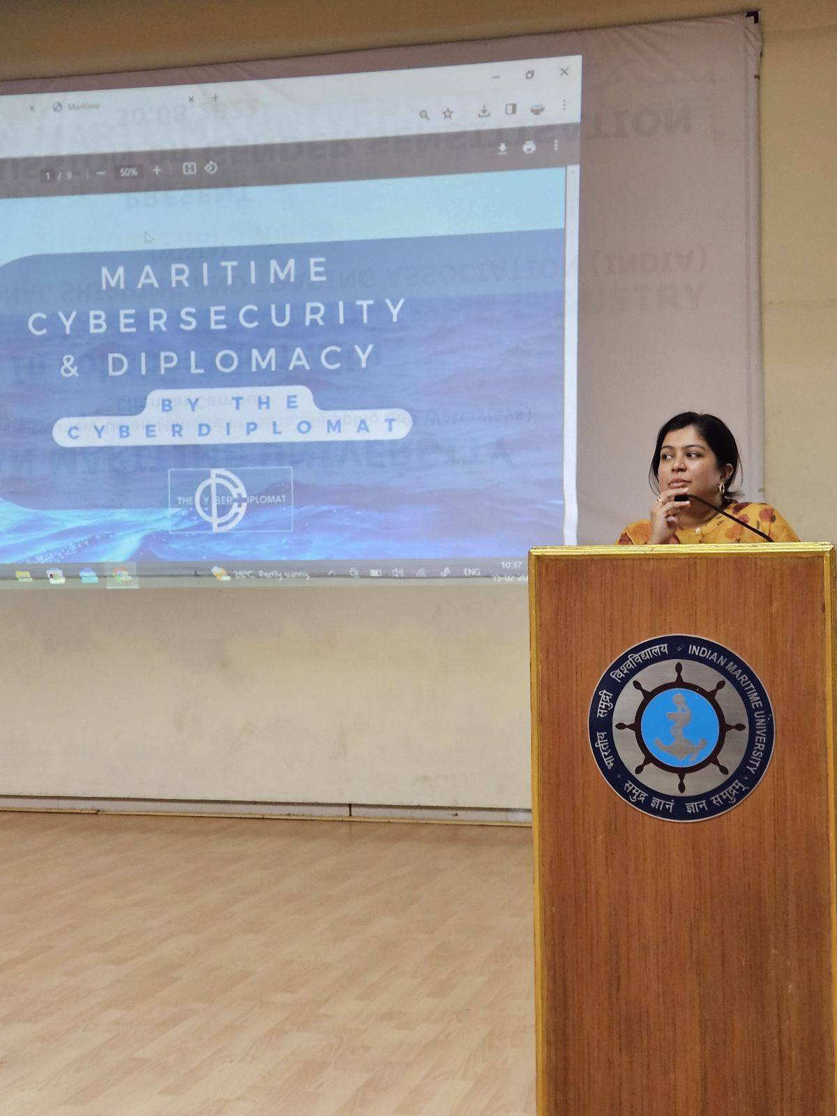 Sanjana Rathi at the Indian Maritime University podium