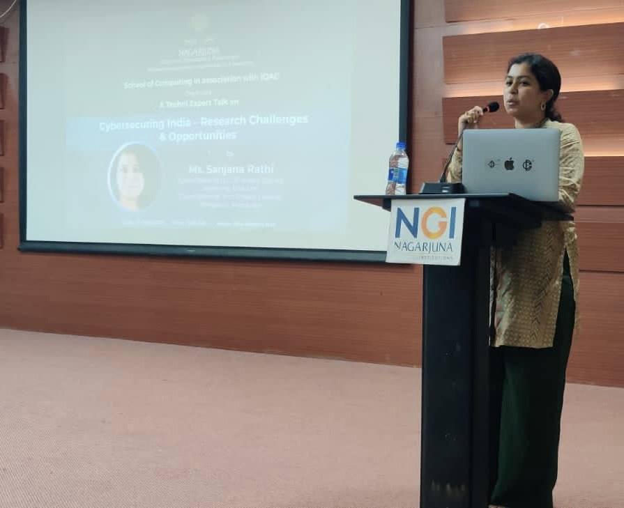 Sanjana Rathi presenting at Nagarjuna College of Engineering and Technology