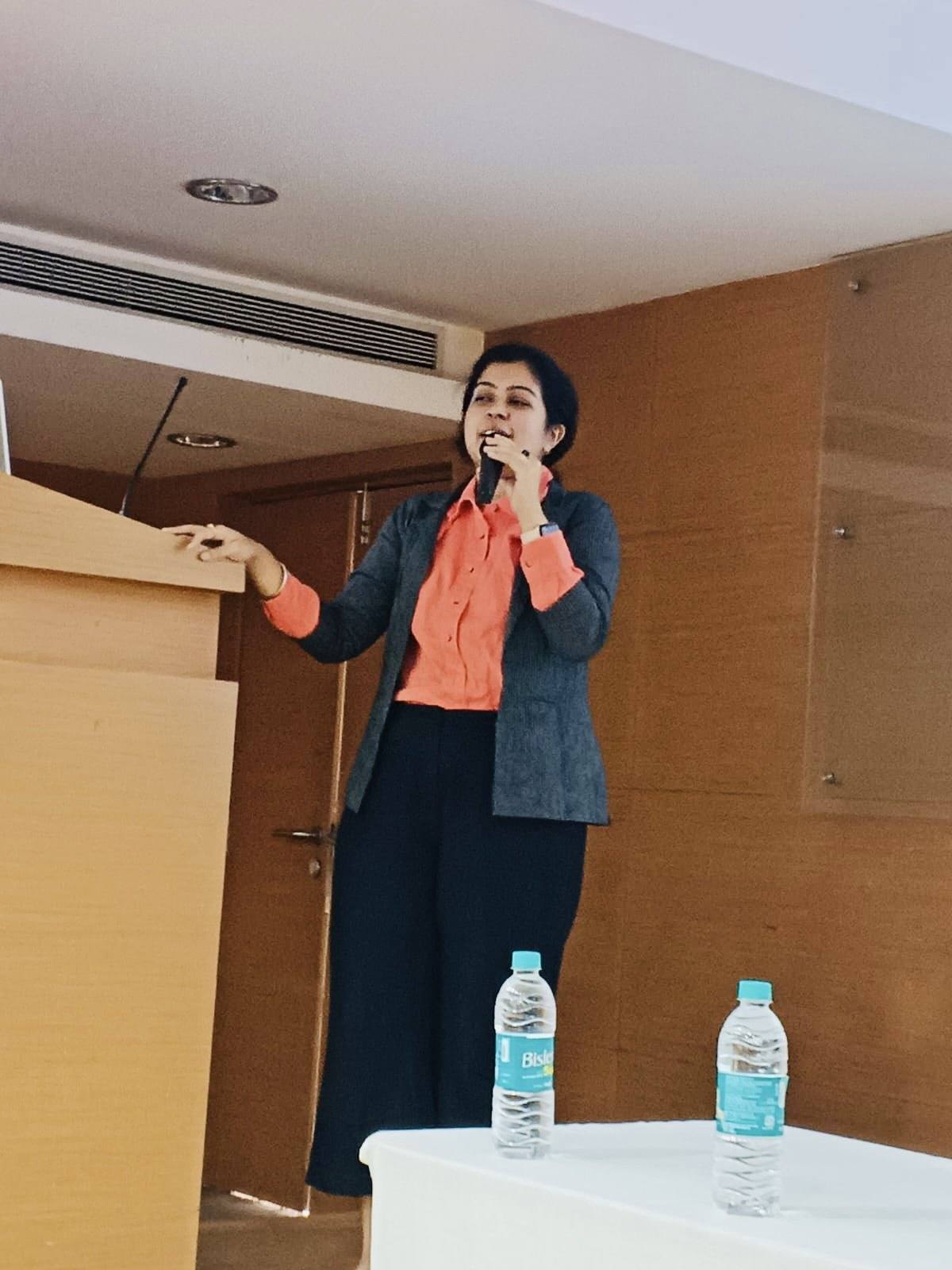Sanjana Rathi delivering a cybersecurity awareness session at NMIT in June 2025