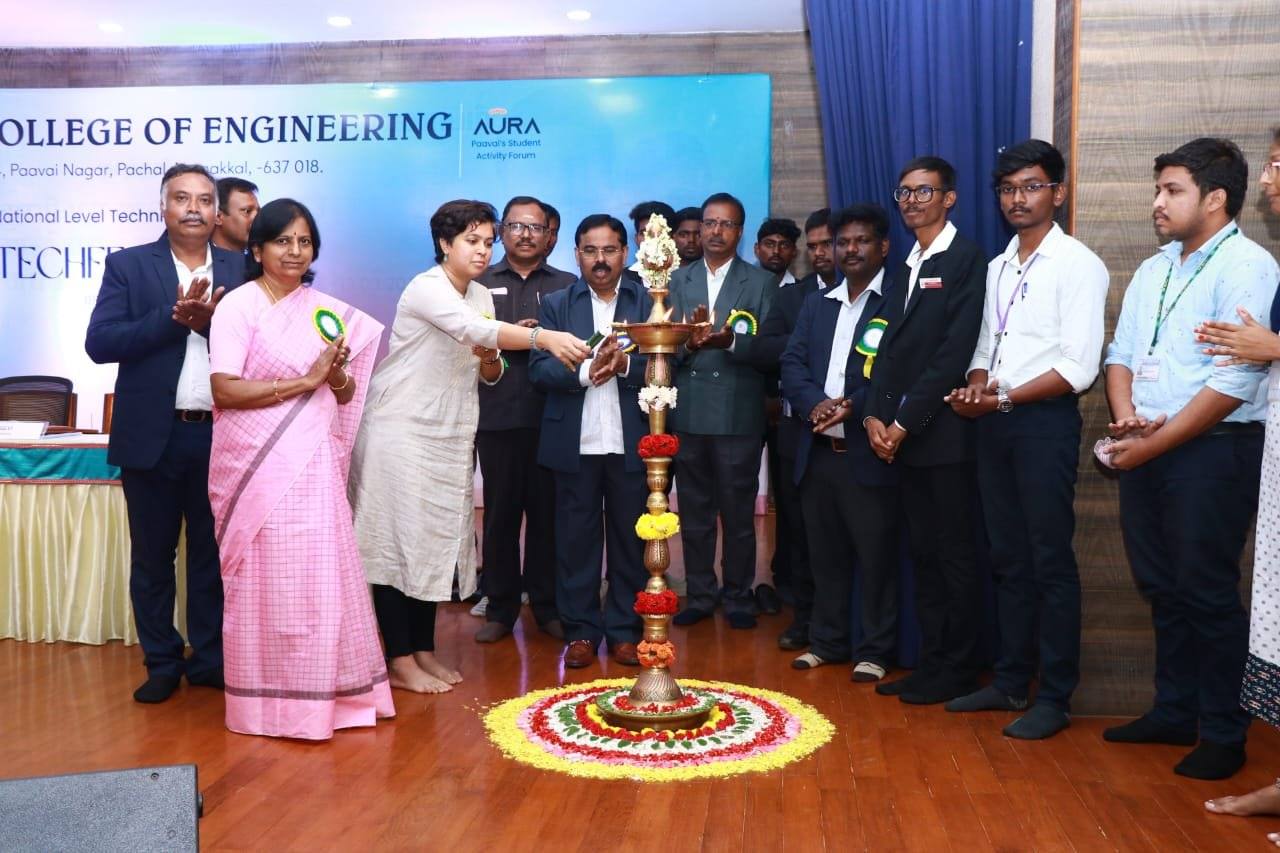 Sanjana Rathi lighting the ceremonial lamp to inaugurate TECHFEST 2K25