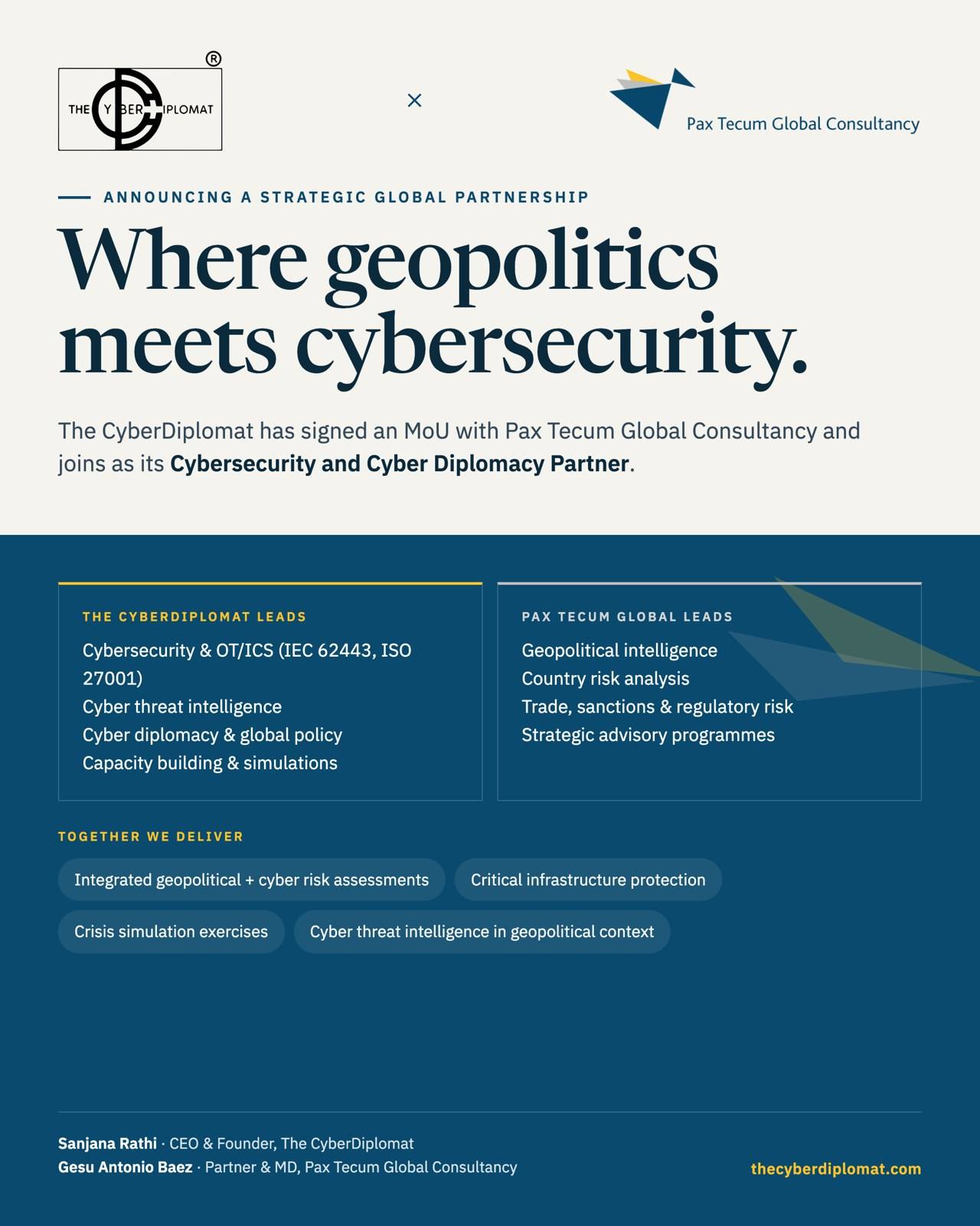 Announcement of the strategic partnership between The CyberDiplomat and Pax Tecum Global Consultancy