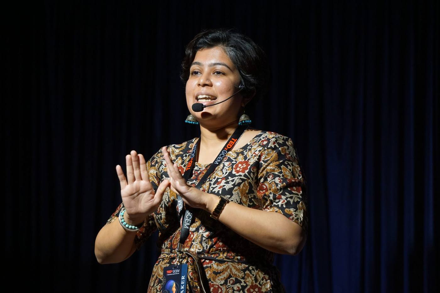 Sanjana Rathi on stage at TEDxGCEM