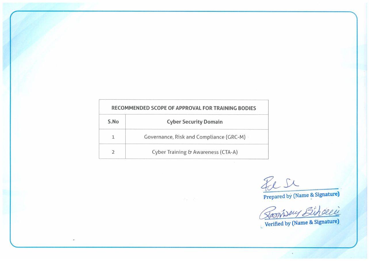 Scope of accreditation: Governance, Risk and Compliance; Cyber Training and Awareness