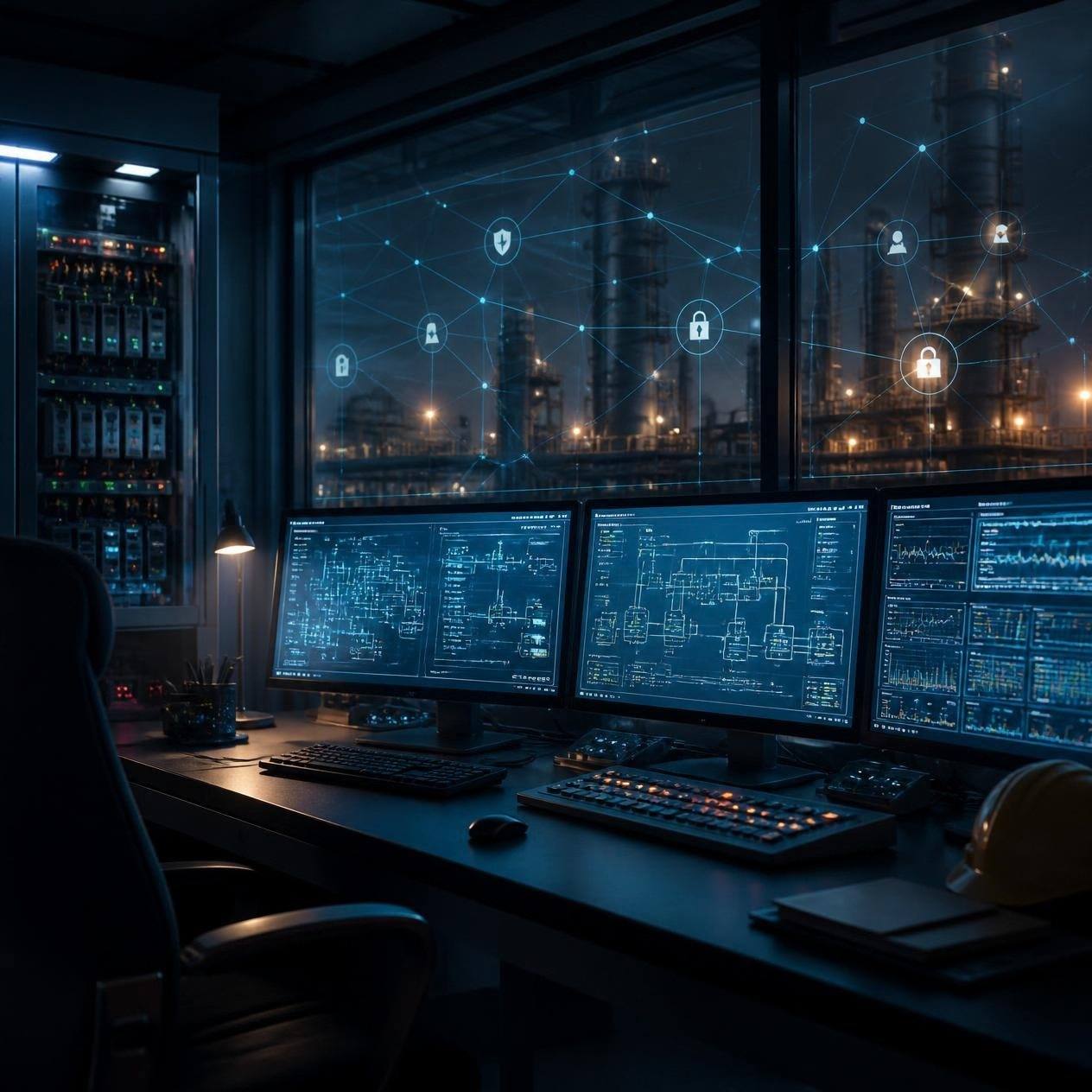 Operators monitoring an industrial control room